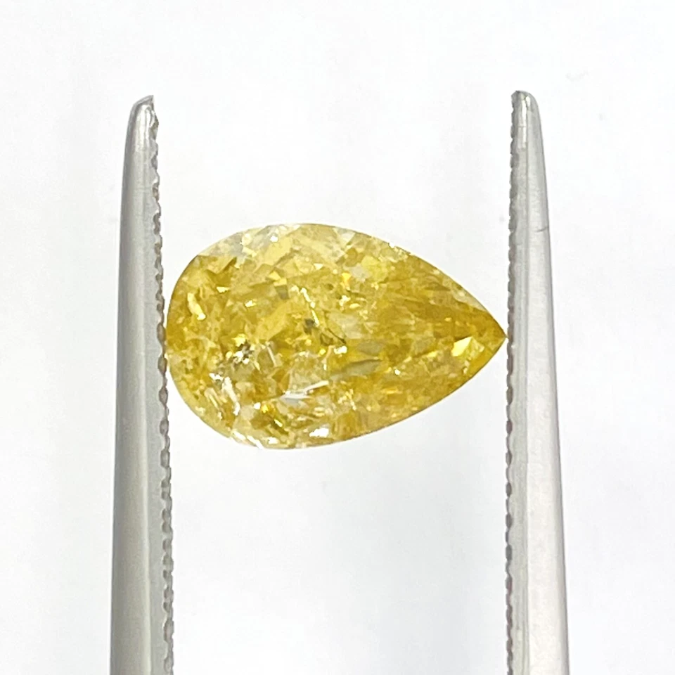 Diamante suelto natural GIA 2,01 quilates corte pera color amarillo para propuesta de anillo Foto 3 de 4