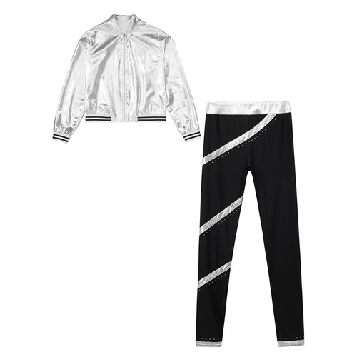 Kids Girl's Tracksuits Hip-hop Sweatshirt Tights Set Stage Jacket With Pants - Picture 38 of 45