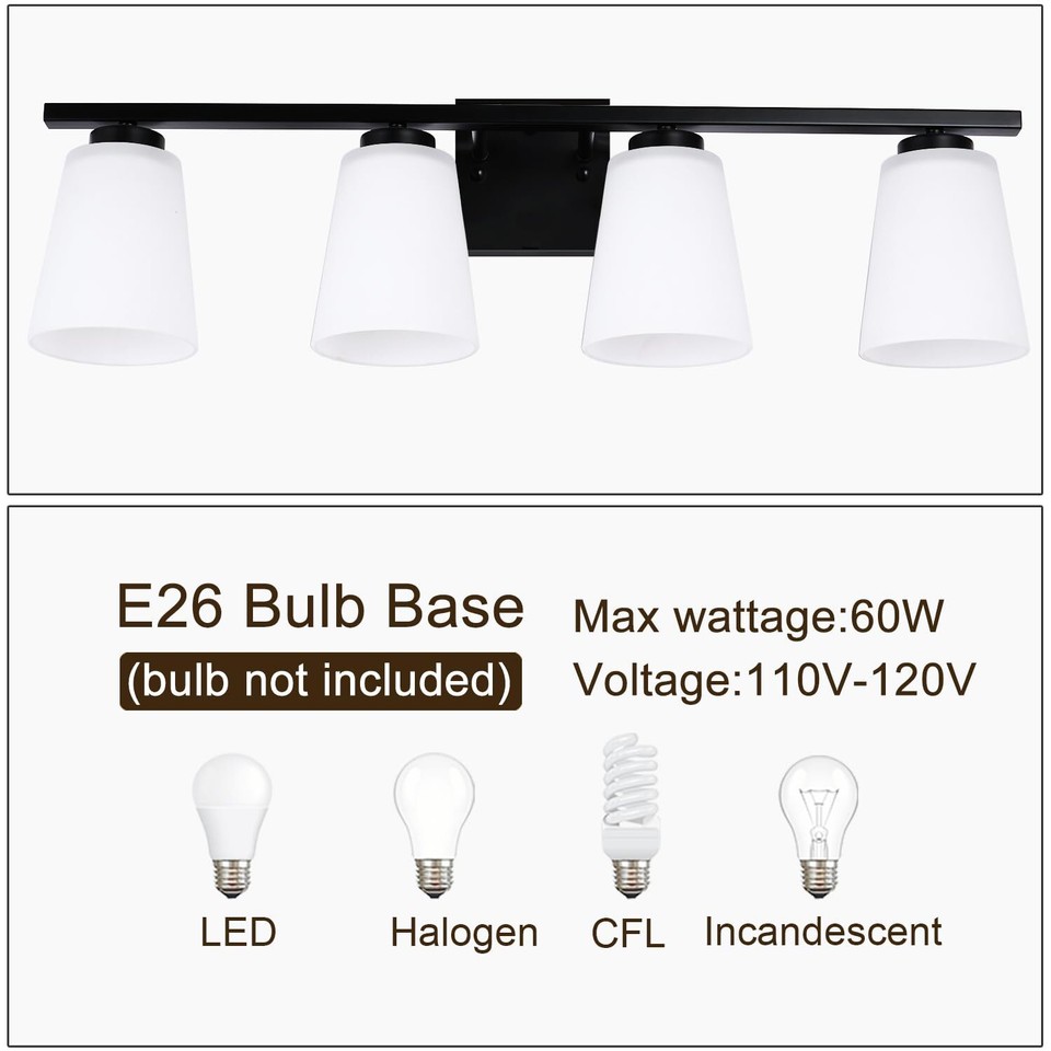 CONUCK 4 Light Bathroom Light Fixture Black Bathroom Lights Over Mirror