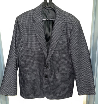Men's L.L. BEAN Gray Black Check Wool Blend  Blazer Jacket Sz 42 Elbow Pads