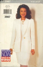 Easy Misses' Jacket & Dress Pattern Size 6 8 10 Butterick 3987 Uncut See & Sew