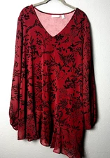Susan Graver Womens XL Red Black Lightweight Sheer Long Sleeve Assymetrical