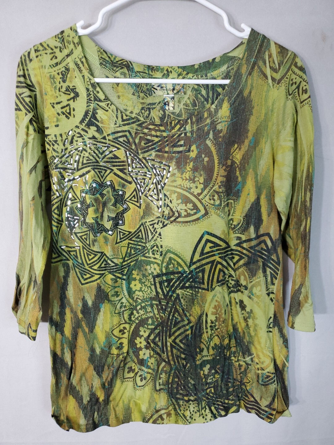 Floral Studded 3/4 Sleeve Blouse for Women - Dressbarn Size Medium
