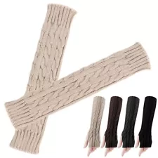 Women Long Half Finger Fingerless Gloves Arm Hand Warmer Knitted Mittens Winter