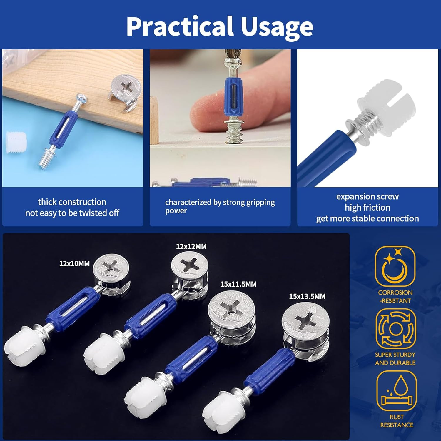 132Pcs Eccentric Wheels Cam Locks Fittings, 3 in 1 Furniture Connecting Bolt ...