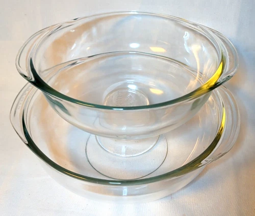 Vintage 2pc Pyrex 023,024 Clear Glass Nesting Casserole Bowl Set 1.5qt & 2qt USA