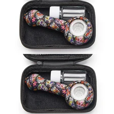 ( Pack of 2 ) 4.3 In Tobacco Smoking Silicone Pipe 9-Hole Glass Bowl  Hand Pipe