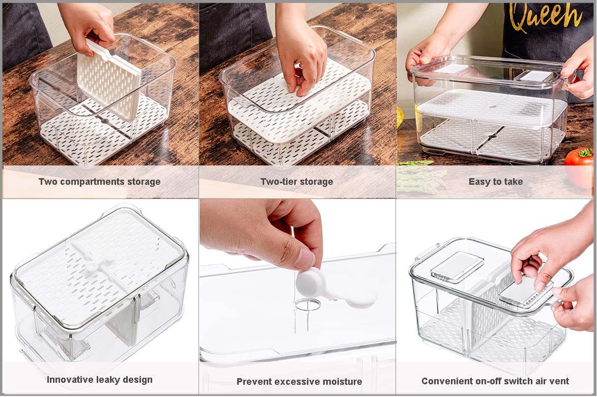 Fridge Produce Saver Storage Vegetable Fruit Containers Food Produce Saver Co...