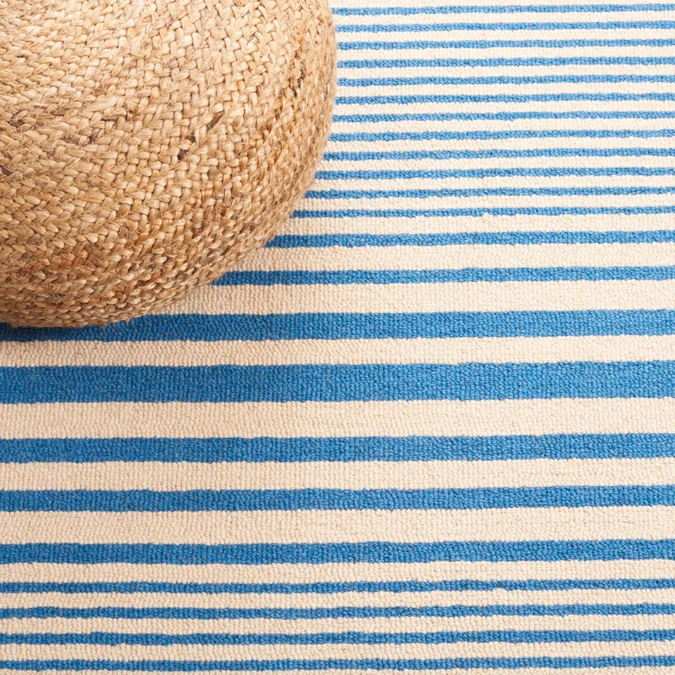 Hand-Tufted Wool Rug Blue/Ivory Modern Living Room Carpet 8x10, 9x12 ft RJ Rugs - Image 4 of 4