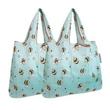 Foldable Tote Nylon Reusable Grocery Bag Set of 2 Bumble Bees