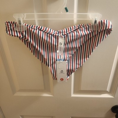 NWT Cupshe Swim Suit Bikini Bottoms Low Rider Reversable Striped Cinched Large