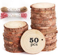 Holzscheiben Ø 6-7Cm Mit Loch 50 StüCk Bastelseil 20M FüR Diy Bastelprojekte