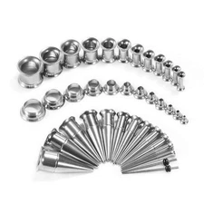 36 PCS Ear Gauge Stretching Kit Stainless Steel Double Flare Tapers Plugs