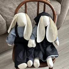 VTG Handmade Amish Style Bunny Rabbit Floppy Ear Rag Doll COUPLE Folk Art 20”