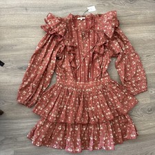 Ae77 NWT American Eagle Med Terracotta Floral Ruffle Lace Dress Western $228