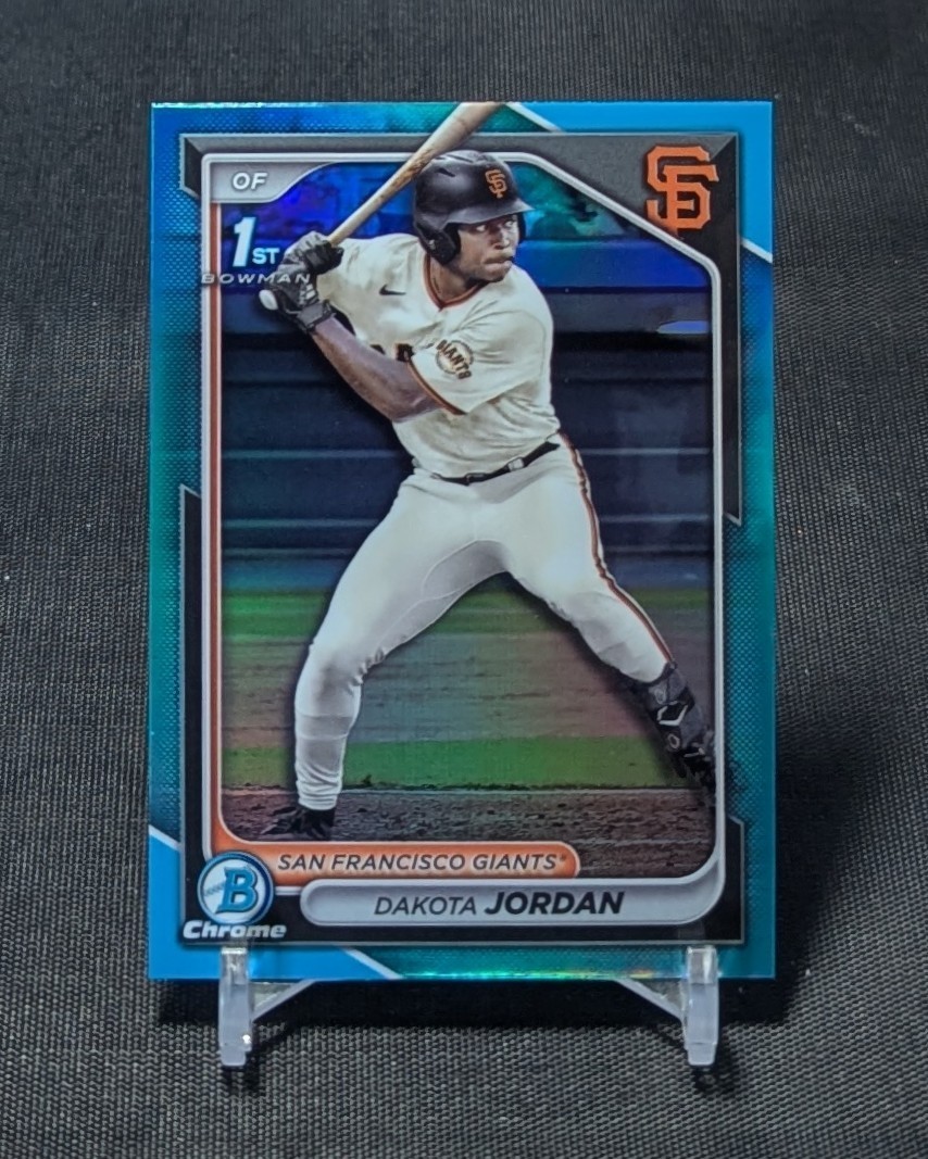 Dakota Jordan 1st Chrome Sky Blue Refractor 2024 Bowman Draft Card BDC-71 Giants