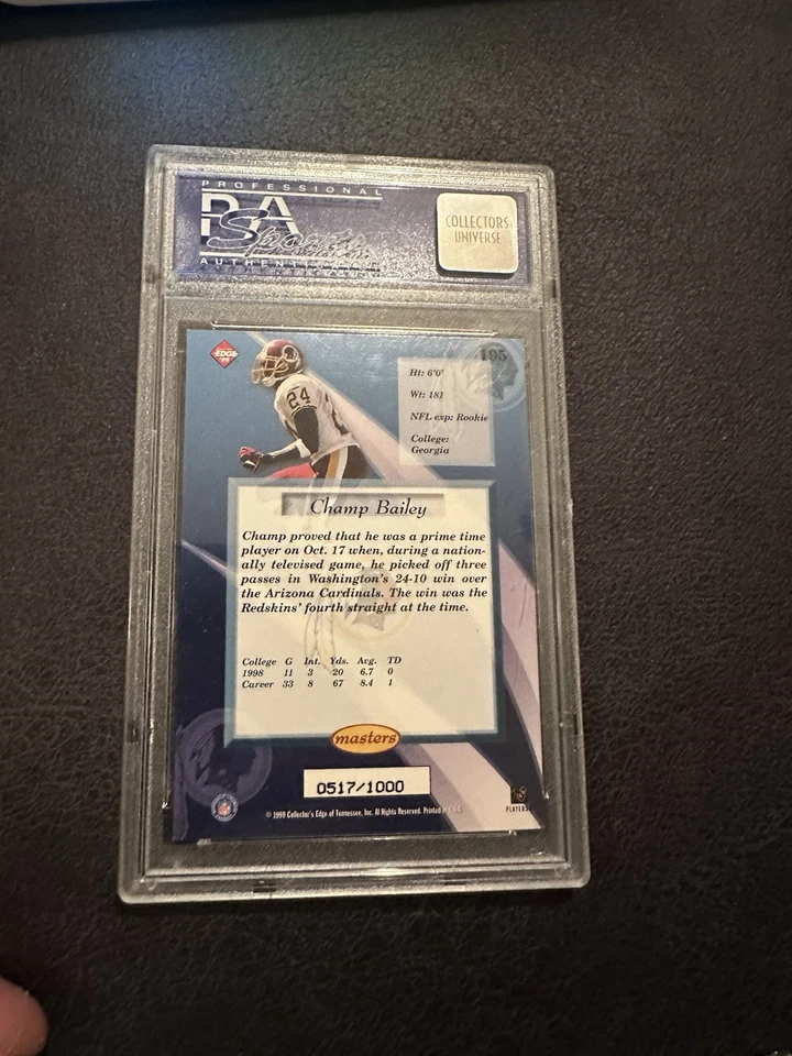 1999 Collector's Edge Masters - Champ Bailey #195 Galvanizado /1000 (RC) - Imagem 2 de 2