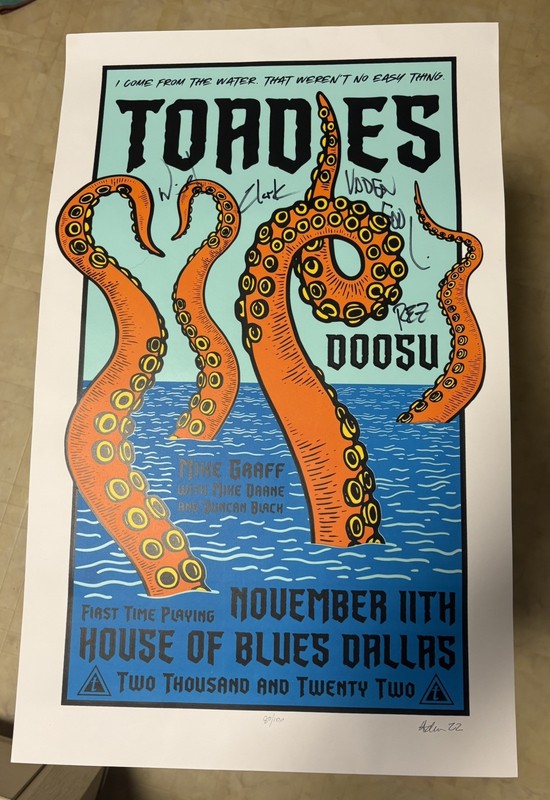 Toadies limited edition concert poster/print Band signed , artist signed 80/100