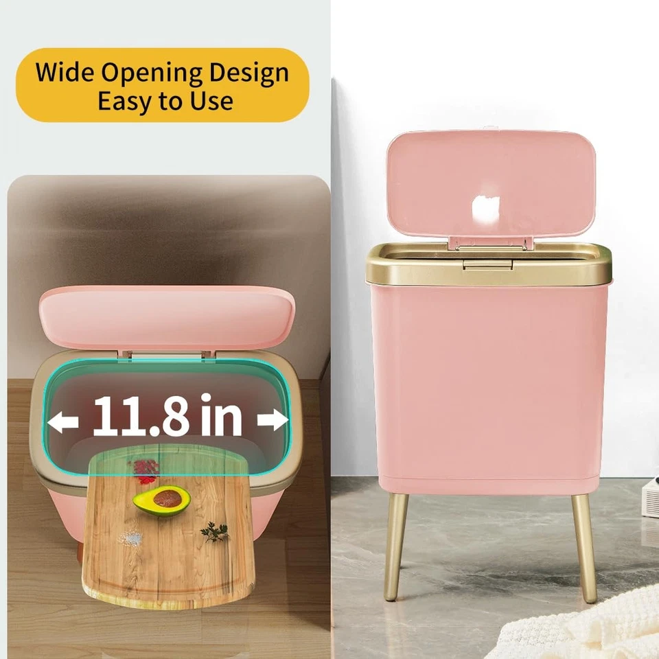 Papelera de baño con tapa, cubo de basura rosa de 4 galones, cubo de basura alto de plástico Foto 4 de 4