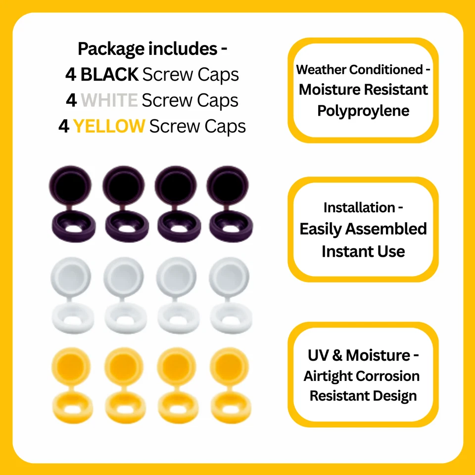 24 Pcs UK Number Plate Fittings - White, Black and Yellow Screw Caps - Image 4 of 4