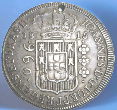 1815 Portugal 960 Reis Silver Coin KM#345 0.917 Fineness Countermarked Holed