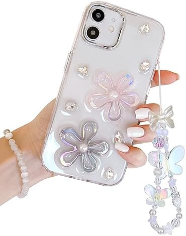 Compatible for iPhone 11 Cute 3D Flowers Crystal Diamond Clear with Design Aesth