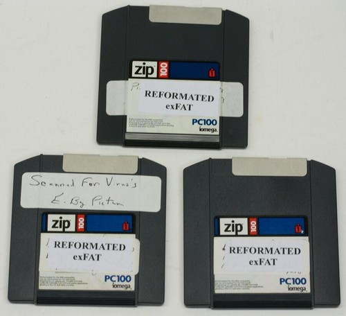 (3) Iomega Zip 100 Disk's Reformatted exFAT For Windows & Apple - Used One Time