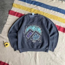 Vintage 90s Russell Made In USA Utah Mountains Graphic Art Crewneck