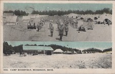 Camp Roosevelt Muskegon Michigan 1918 YMCA Tent Armored Old Car 1910s Postcard