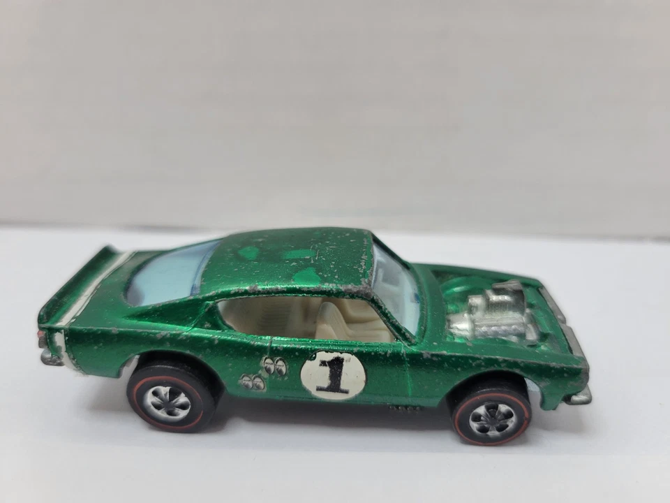 Hot Wheels Redline King Kuda 1969 verde, marrón oscuro Int. Hecho en Hong Kong Foto 3 de 4