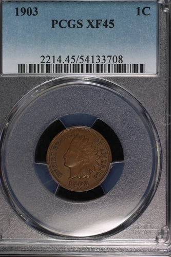 Indian Head Cent. 1903 PCGS EF45. Lot # 9064-476-708