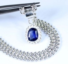 3.40 Ct Natural Blue Sapphire Cushion Gemstone Men's Pendant Father's Day Offer