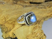 Natural Blue Labradorite Gemstone 925 Solid Sterling Silver Ring Size US-7