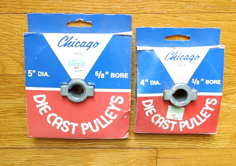 TWO Chicago Die Cast Pulleys 500A, 5" &  400A 4" x 5/8" Bore NOS V Groove