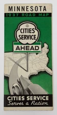 1937 Cities Service Gas Station Minnesota Official Road Map Oil Vintage