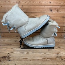 Stivali UGG Australia donna taglia UK 4,5 Bailey fiocco beige pelle di pecora scarpe invernali
