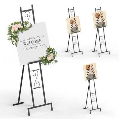  58IN Black Easel Stand for Sign, 3 Tier Adjustable Larger Wedding 1 Pack