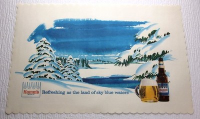 1960s Vintage Hamm's Beer Land Sky Blue Waters 15 x 10 Unused Paper Placement