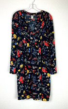 Old Navy Women's Mini Dress Size L Black Floral V-Neck Shift Belt in Back