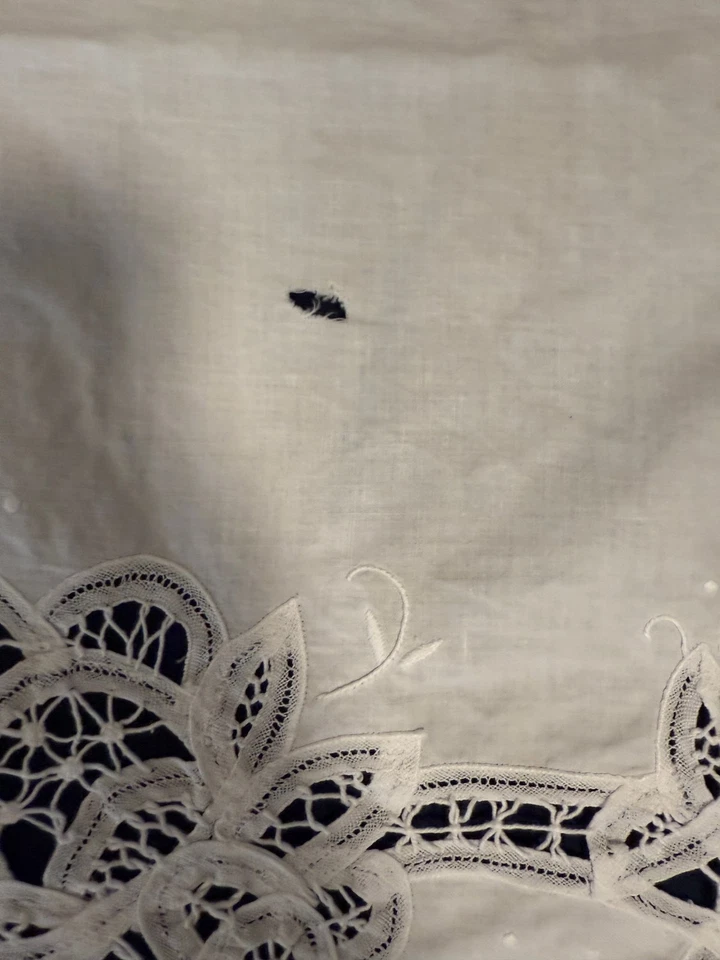 White cotton BATTENBURG lace embroidered tablecloth Square 40" - Image 2 of 3