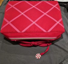 Estee Lauder Red Makeup Cosmetic Bag Train Case Pink Lining Christmas 2021