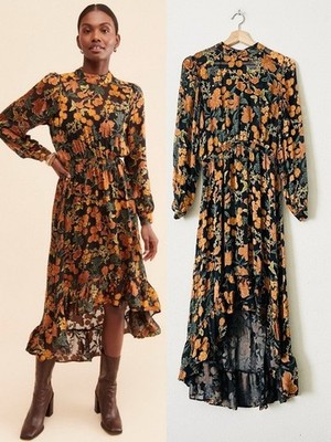 chinese dress ladies Cream Orange Floral Midi Dress MDR4412 Large main image 1