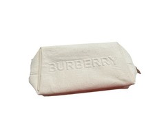 Burberry Cream Canvas Embossed Logo Makeup Pouch