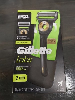 Gillette Labs Razor W/Exfoliating Bar Razor & 2Cartridges Travel Case 5 Blades D