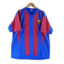 Vintage FC Mens XL Barcelona Soccer Jersey Blue Red Striped Short Sleeve V-Neck
