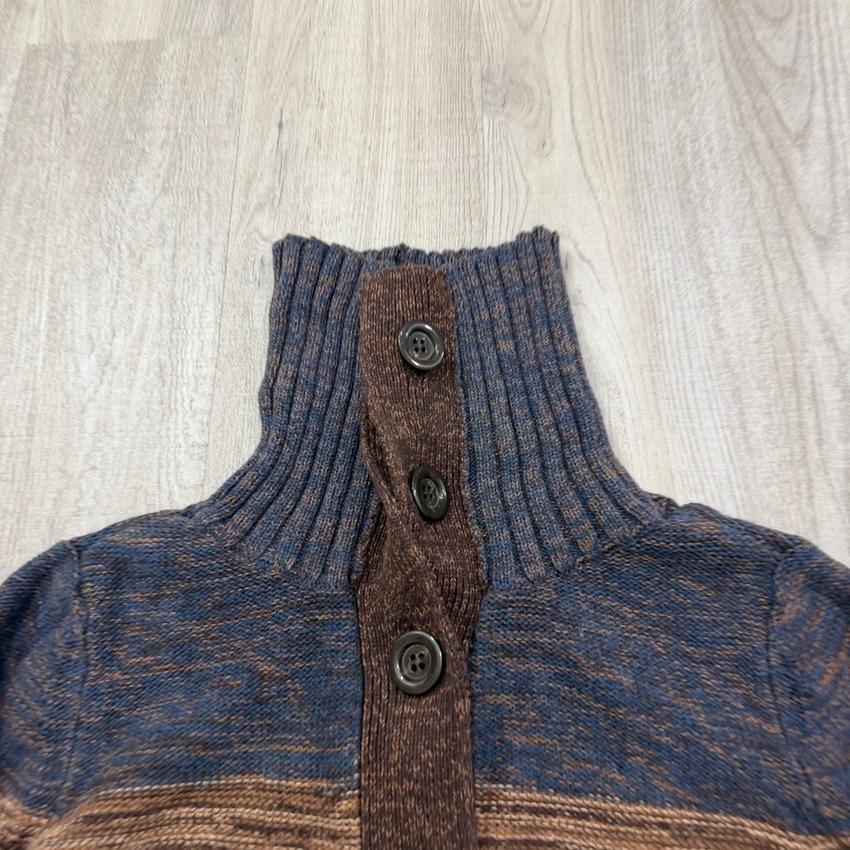 Pendleton Cardigan Sweater Women's Medium Brown Blue Striped Cotton Cozy Fall - Image 3 of 4