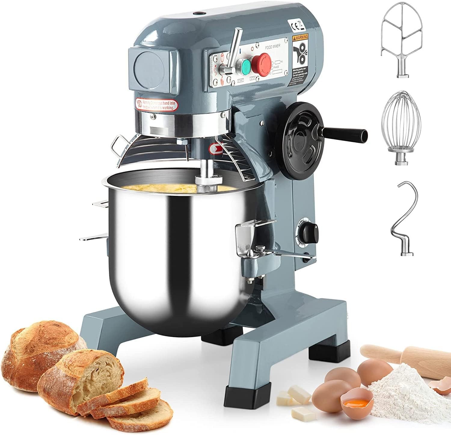 Commercial Dough Mixer 15Qt 600W 3-Speed with Hook for Baking
