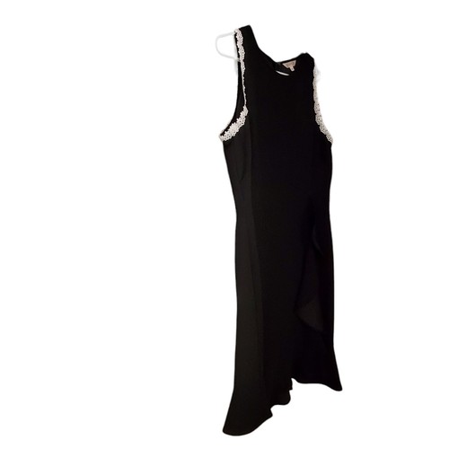 Vestido vaina Nanette Lepore negro sin mangas con volantes detalle de encaje para mujer talla 10 - Imagen 6 de 11