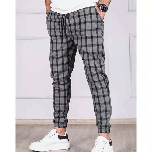Pantalones A Cuadros Elegante Para Hombre Pantalón Largo Informal Holgado  Casual | eBay