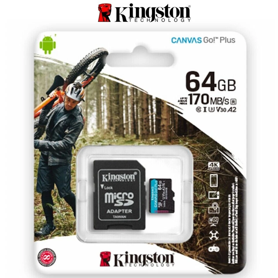 Kingston 64GB MicroSDXC Canvas Go Plus Memory Card with SD Adapter (SDCG3/64GB) - Image 2 of 4